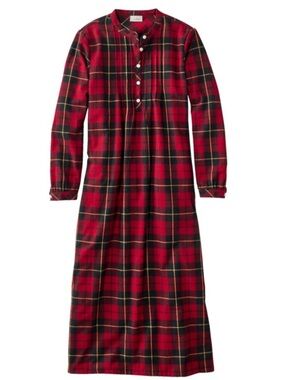 L.L. BEAN Scotch plaid long flannel nightgown 100% cotton red tartan size large